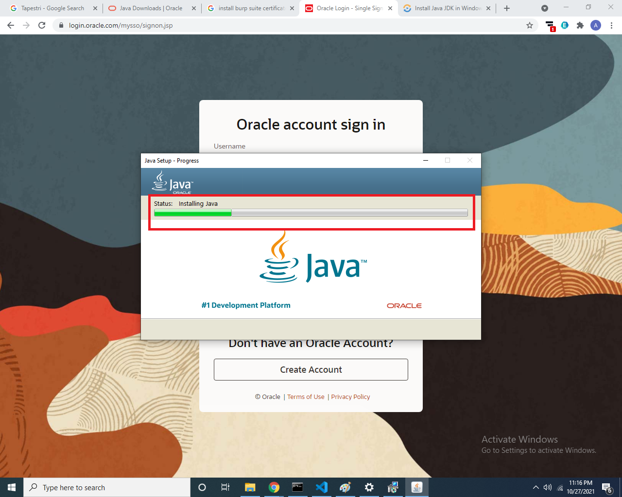 Java JDK Starts Installing