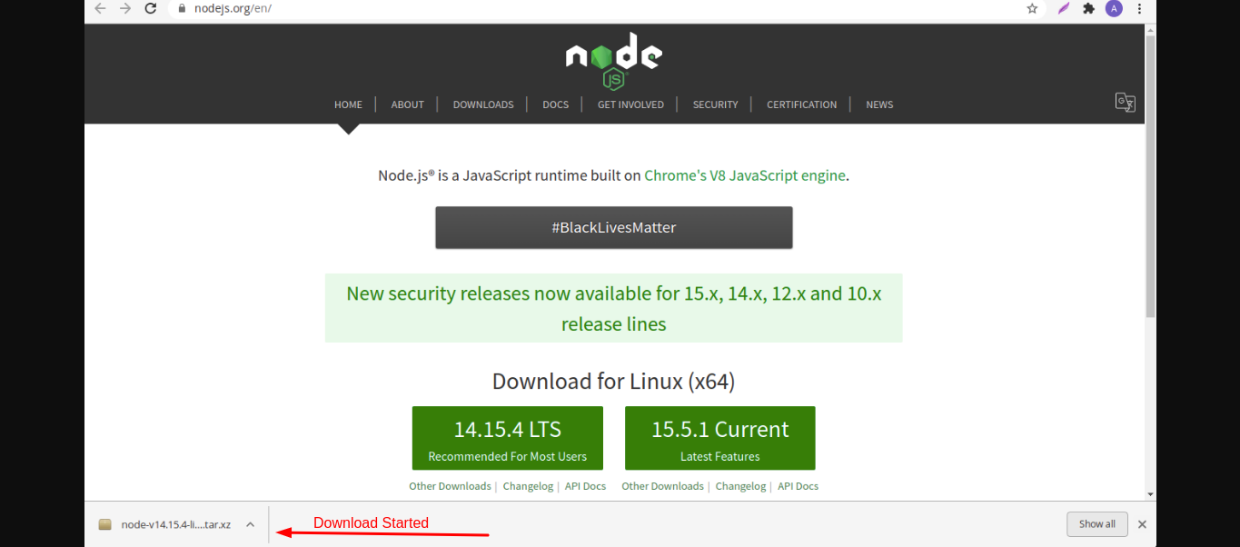 NodeJs Started to Download